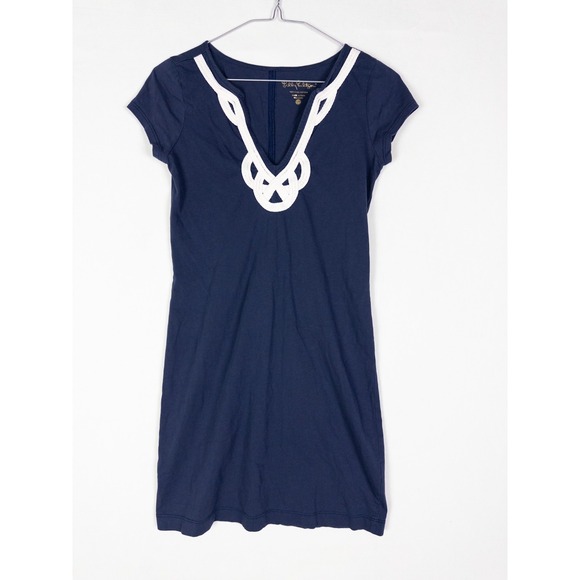 Lilly Pulitzer Dresses & Skirts - Lilly Pulitzer Dress Womens XXS Blue V Neck Embroidered Midi Shirt Short Sleeve